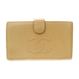 Chanel Beige Caviar Leather CC Logo Long Flap Wallet 863307