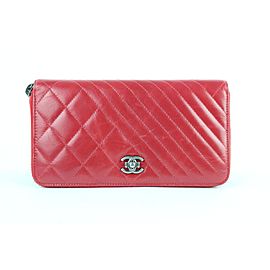 Chanel Zippy Boy Chevron Mix Quilted Zip Around Gusset Wallet 9ce0102 Red Leather Clutch