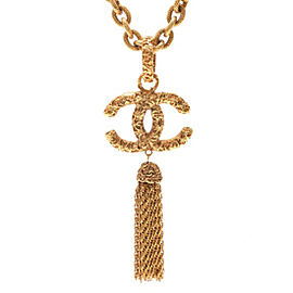 Chanel CC Logo Gold Tone Metal Fringe Necklace