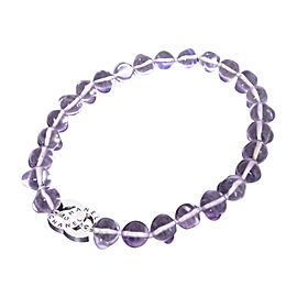 Chanel Silver Tone Metal Purple Glass Bead Necklace