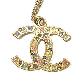 Chanel Gold Multi Color Stone CC Pendant Necklace