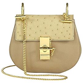 Chloé Drew Mini and Ostrich 825mt11 Beige Leather Cross Body Bag