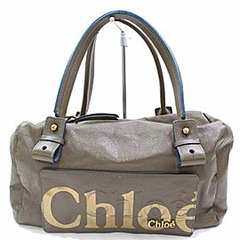 Chloé Logo Eclipse Boston 867213 Taupe/Brown Patent Leather Shoulder Bag