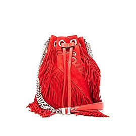 Christian Louboutin Bucket Marie Jane Fringe Chain 5loub515 Hsu Red Suede Leather Cross Body Bag