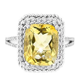 14K White Gold Citrine and Pave Diamond Ring