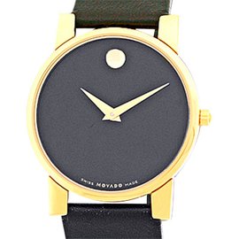 Movado "Museum" Gold Tone Mens Strap Watch