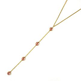 GUCCI 18K Yellow Gold Drop Swing Chain Round 4 Motif Pink Tourmaline Necklace LXWBJ-718