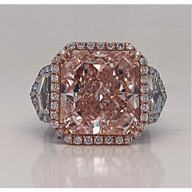 15 Carat Radiant Fancy Pink 3 stone Diamond Engagement Ring GIA Certified 13 CT Fancy Orangey Pink by Mike Nekta NYC