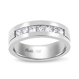 950 Platinum 0.76ct. Diamond Princess Cut Unique Wedding Band Ring Size 8