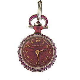 Tiffany & Co. Antique Platinum Ruby Diamond Pocket Watch Pendant Necklace