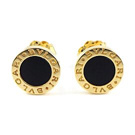 BVLGARI 18K Yellow Gold Logo Circle Round Onyx Earrings