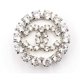 Chanel Silver Tone CC Crystal Brooch