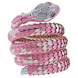 Alexis NY Diamond Ruby Pink Enamel Rose Gold Silver Snake Wrap Bracelet Watch