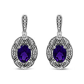 .925 Sterling Silver Diamond Accent and 8x6mm Purple Oval Amethyst Stud Earrings (I-J Color, I1-I2 Clarity)