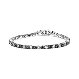 True .925 Sterling Silver 1.0 Cttw with Alternating Round White Diamond and Round Treated Black Diamond Tennis Bracelet (Black and I-J Color, I3 Clarity) - Size 7" Inches