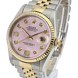 Pink Mop Datejust 2tone Diamond Dial 18k Gold Fluted Bezel Watch