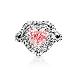 Cecilia 4 Carat Heart Shape Earth Mined Fancy Vivid Pink Diamond Engagement Ring in 18 Karat White Gold