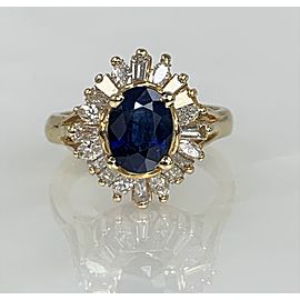 14K Yellow Gold Oval Shaped Blue Sapphire Diamond Ring