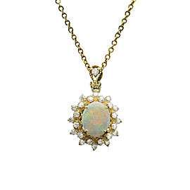 14K Yellow Gold 1.01ct Opal and 0.7ct Diamond Necklace