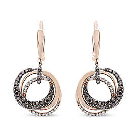 14K Rose Gold 1.00 Cttw White and Brown Diamond Intertwining Hoops and Circle Dangle Earrings (H-I/Brown Color, SI1-SI2 Clarity)