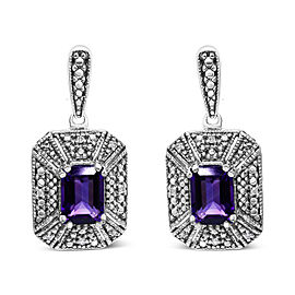 .925 Sterling Silver Diamond Accent and 7x5mm Purple Amethyst Stud Earrings (I-J Color, I2-I3 Clarity)