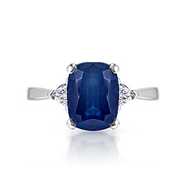 Maggie Carat Elongated Cushion Blue Sapphire Ring in 14 Karat White Gold