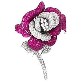 18 Karat White Gold Ruby and Diamond Brooch