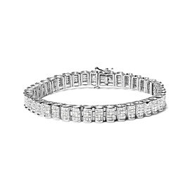 True 14K White Gold 5.00 Cttw Square Princess Cut White Diamond Rectangular Invisible Set Link Tennis Bracelet (H-I Color, SI2-I1 Clarity) - 7.5” Inches