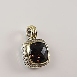 David Yurman Sterling Silver 18K Yellow Gold .30tcw 14mm Smoky Quartz Diamond Albion Enhancer