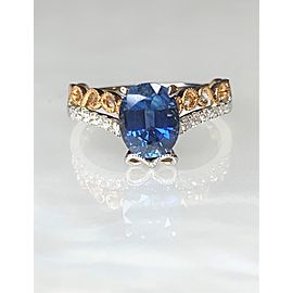 18K Rose and White Gold Oval Blue Sapphire Diamond Ring