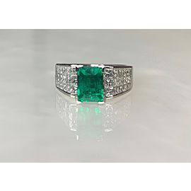 14K White Gold Square Cut Emerald Diamond Ring