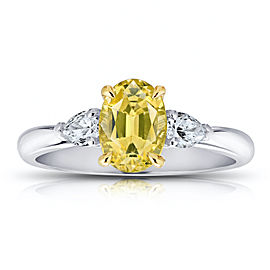 Platinum and 18K Yellow Gold 1.66ct Oval Yellow Sapphire and Diamond Ring Size 7