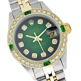 Rolex Datejust 69173 Yellow Gold Diamond and Emerald 26mm Womens Watch