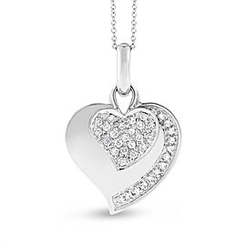 14k White Gold 0.50 Ct. Natural Diamond Double Heart Charm Pendant