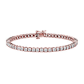 True 10K Rose Gold Plated .925 Sterling Silver 1.0 Cttw Miracle-Set Diamond Round Faceted Bezel Tennis Bracelet (I-J Color, I3 Clarity) - 9"