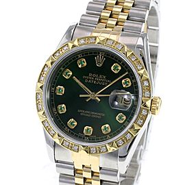 Green Datejust Two-tone 36mm Dial Pyramid Diamond Bezel Watch