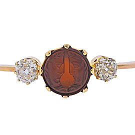 Antique Carnelian Intaglio Old Mine Diamond Gold Bangle Bracelet