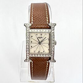 HERMES HEURE H Steel Watch DIAMOND Bezel Watch