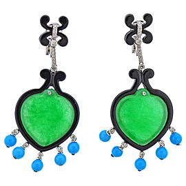 Jade Turquoise Onyx Diamond Gold Earrings