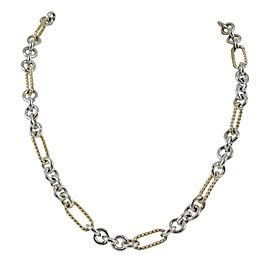 David Yurman Sterling Silver 18K Yellow Gold Figaro Chain Toggle With Gold Link Necklace