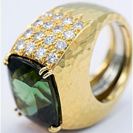 David Webb 18 Karat Yellow Gold and Platinum Green Tourmaline with Diamond Ring