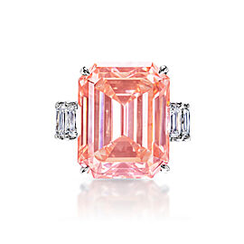 Emery Carat Fancy Vivid Pink Emerald Cut Diamond Engagement Ring in 18k White Gold