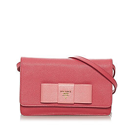 Prada Saffiano Lux Bow Wallet On Strap