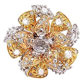 0.76 Carat / Rose Cut Diamonds / 18 Karat White Gold / Women's Flower Ring