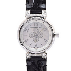 Louis Vuitton Tambour Q121P Stainless Steel & Leather with Diamond Quartz 28mm Womens Watch