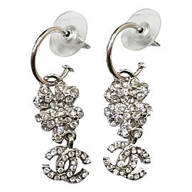 Chanel CC Silver Tone Camellia Rhinestone Loop Piercing Earrings