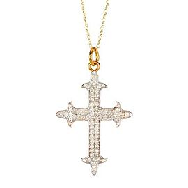 14K Gold Rose-Cut White Diamond Cross Pendent Necklace with Chain