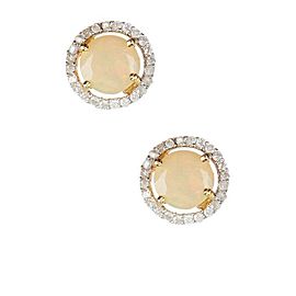 14k Gold Diamond and Ethiopian Opal Stud Earrings