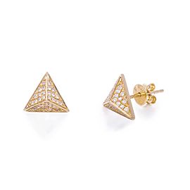 14k Rose Gold White Diamond Triangle Stud Earrings