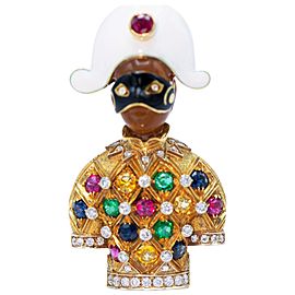 Nardi Multi Gem Enamel and Gold Harlequin Clip Brooch